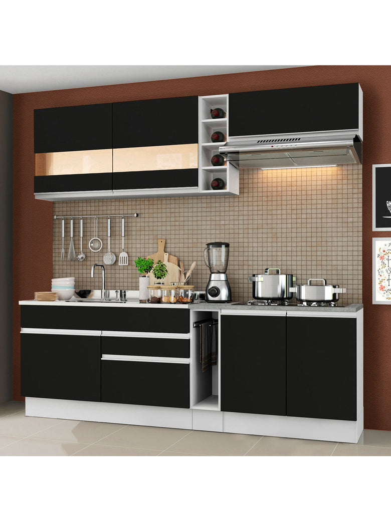 Armário de Cozinha Completa 220cm Branco/Preto Parma Madesa 02