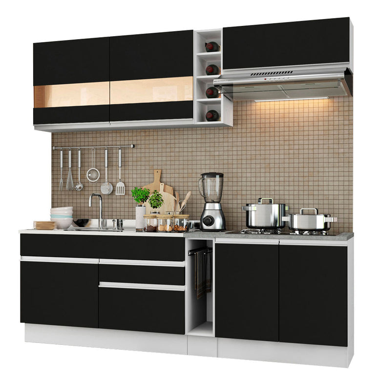 Armário de Cozinha Completa 220cm Branco/Preto Parma Madesa 02