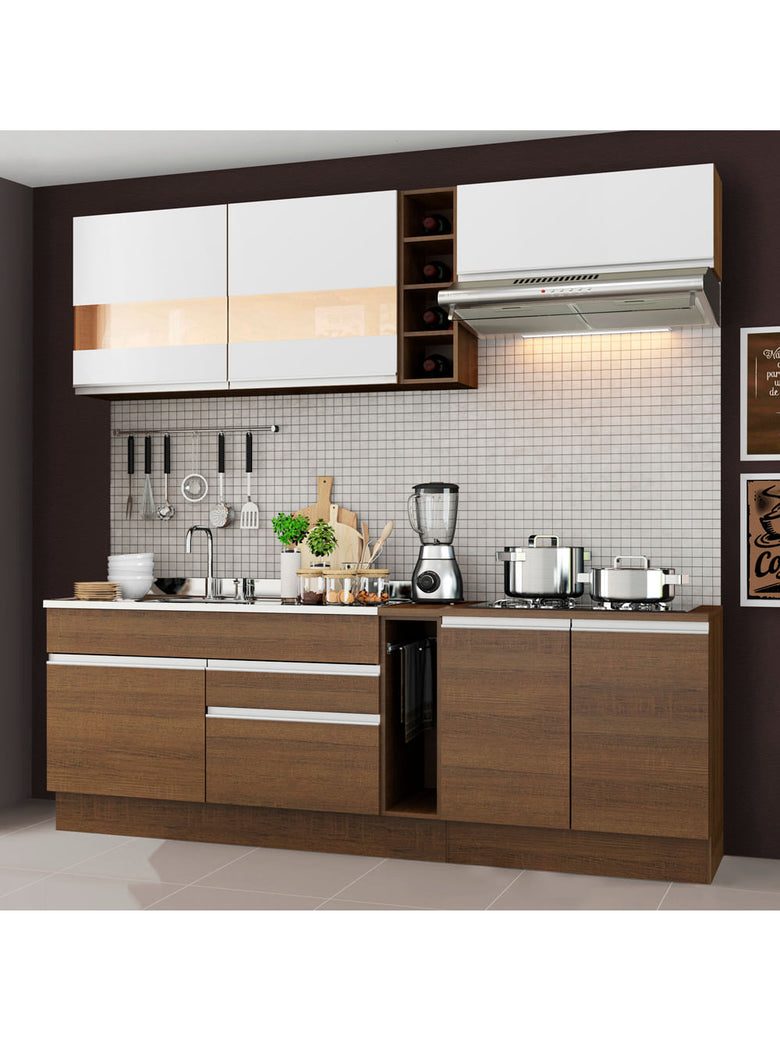Armário de Cozinha Completa 220cm Rustic/Rustic/Branco Parma Madesa 02