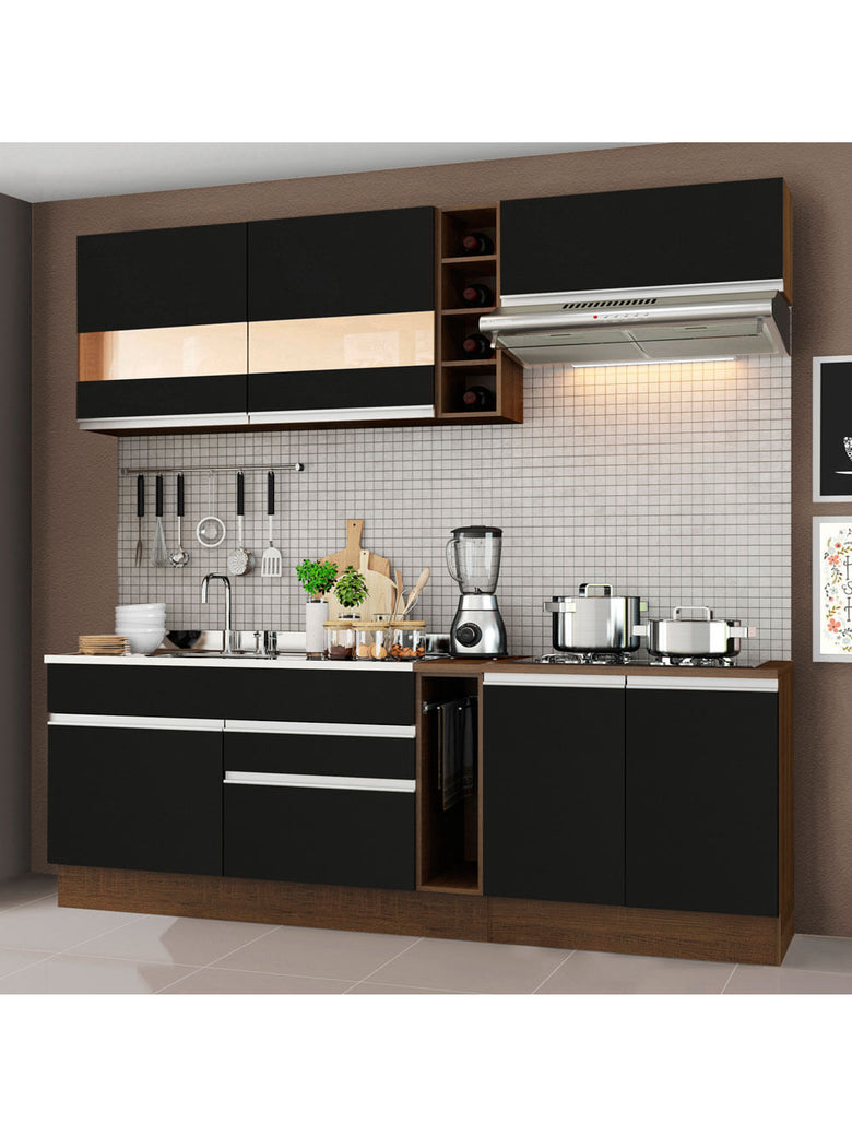 Armário de Cozinha Completa 220cm Rustic/Preto Parma Madesa 02