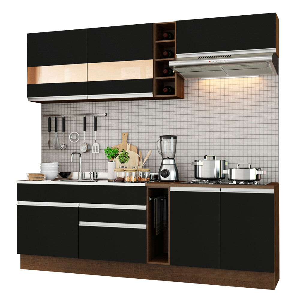 Armário de Cozinha Completa 220cm Rustic/Preto Parma Madesa 02 - Rustic/Preto