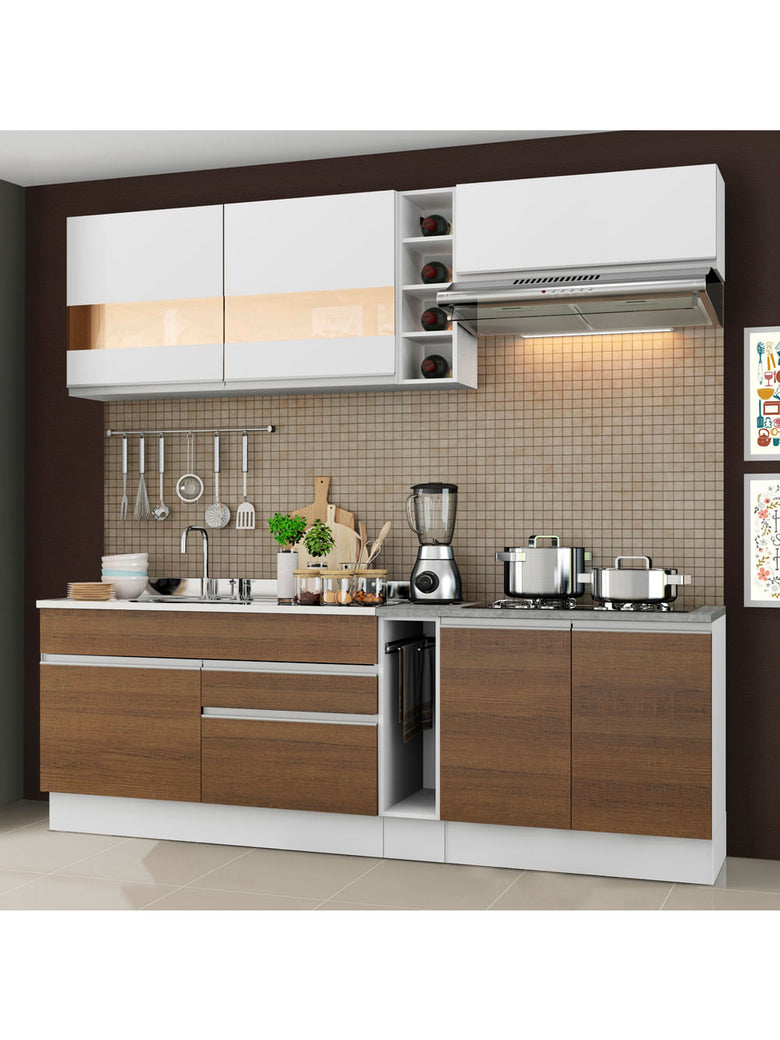 Armário de Cozinha Completa 220cm Branco/Rustic/Branco Parma Madesa 02