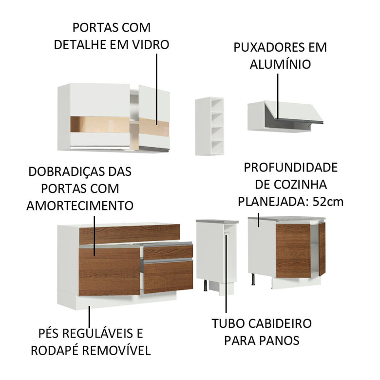 Armário de Cozinha Completa 220cm Branco/Rustic/Branco Parma Madesa 02
