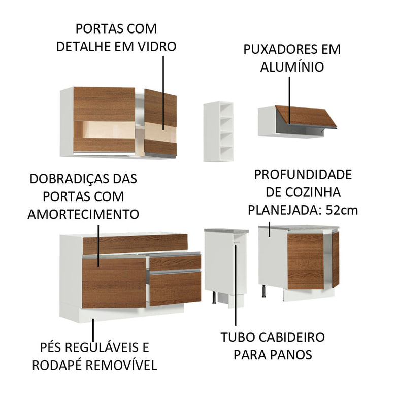 Armário de Cozinha Completa 220cm Branco/Rustic Parma Madesa 02