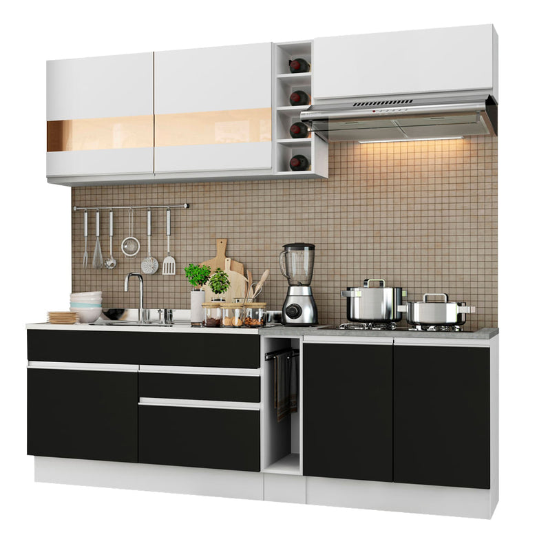 Armário de Cozinha Completa 220cm Branco/Preto/Branco Parma Madesa 02