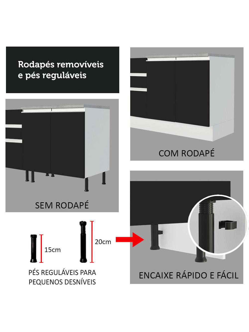 Armário de Cozinha Completa 220cm Branco/Preto/Branco Parma Madesa 02