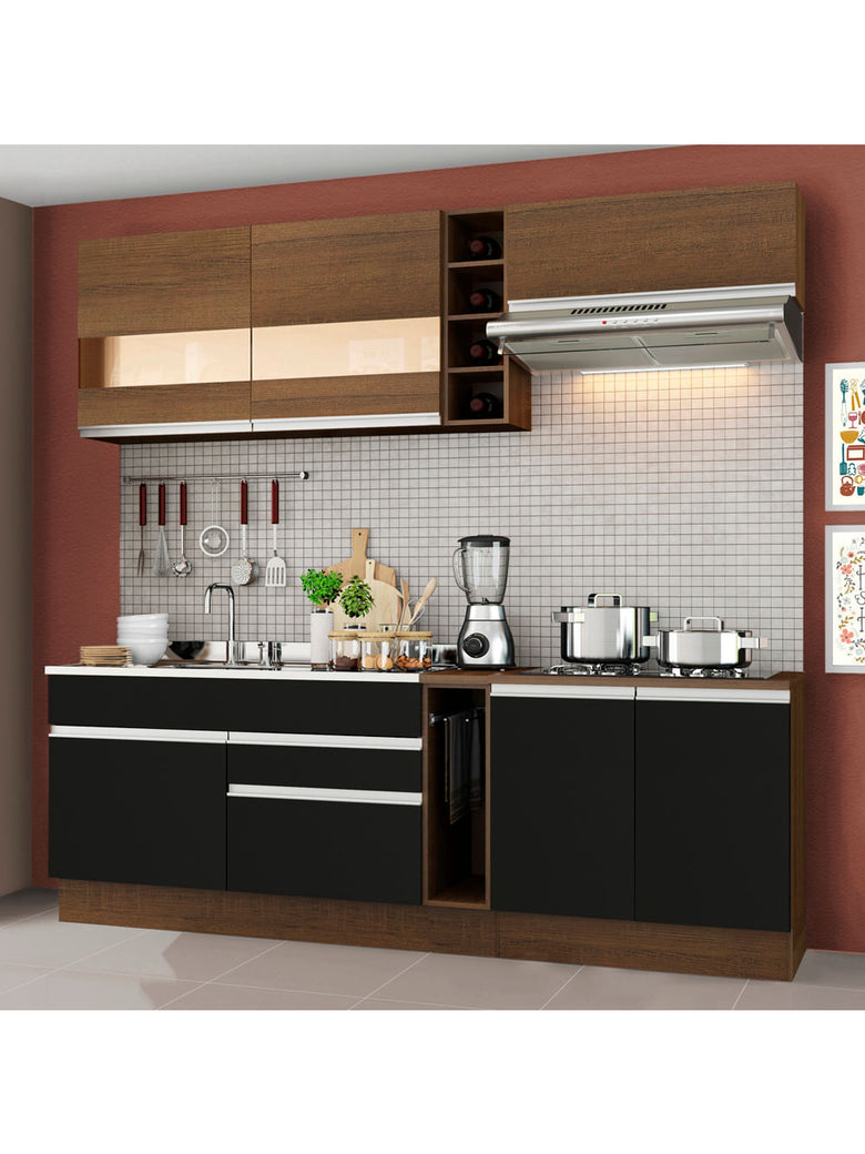 Armário de Cozinha Completa 220cm Rustic/Preto/Rustic Parma Madesa 02
