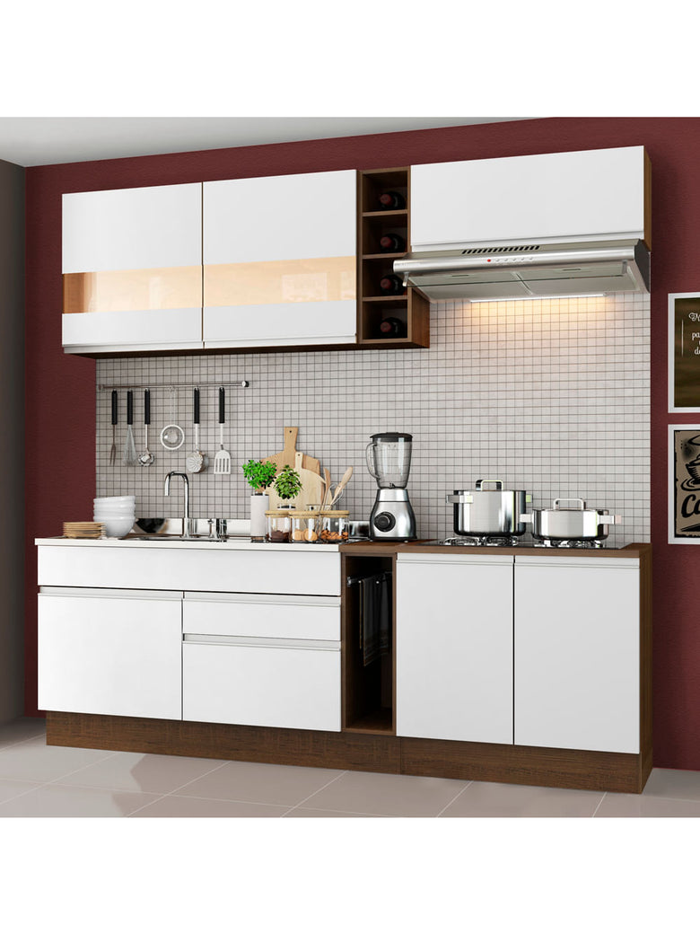 Armário de Cozinha Completa 220cm Rustic/Branco Parma Madesa 02