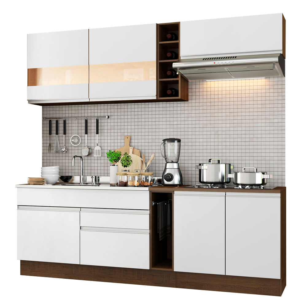 Armário de Cozinha Completa 220cm Rustic/Branco Parma Madesa 02 - Rustic/Branco