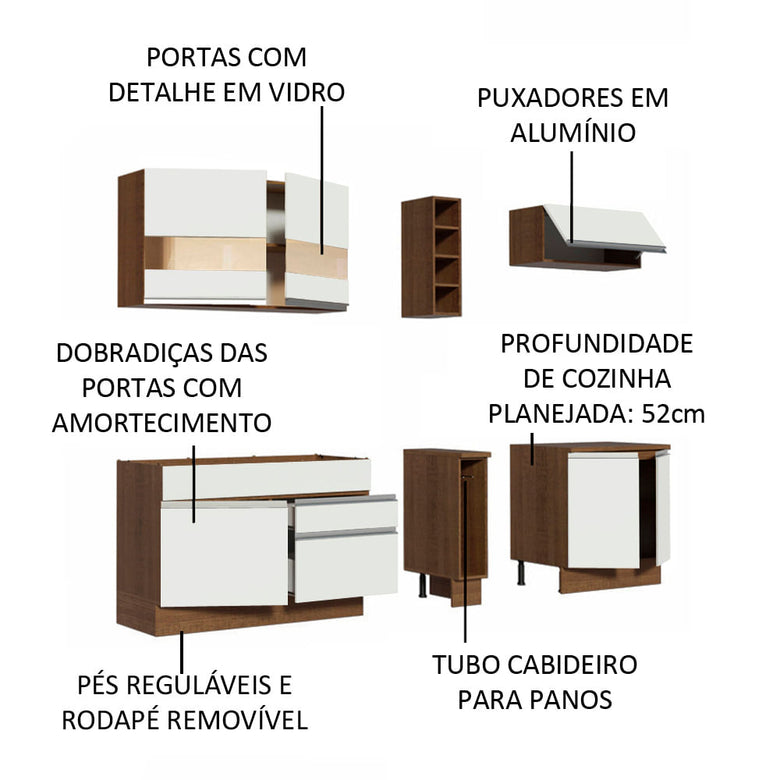 Armário de Cozinha Completa 220cm Rustic/Branco Parma Madesa 02