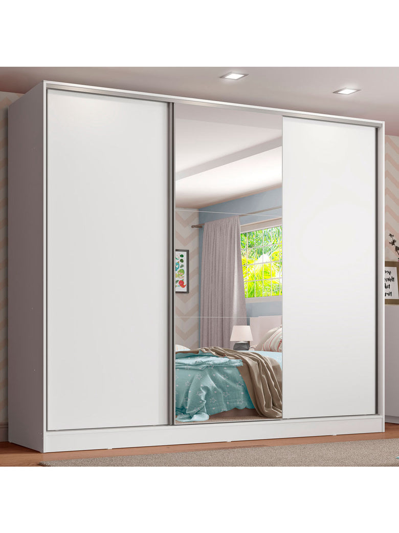 Guarda-Roupa Infantil Madesa Logan 100% MDF 3 Portas de Correr com Espelho Branco