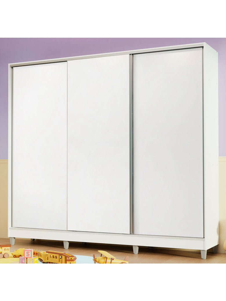 Guarda-Roupa Infantil Madesa Logan 100% MDF 3 Portas de Correr com Pés Branco