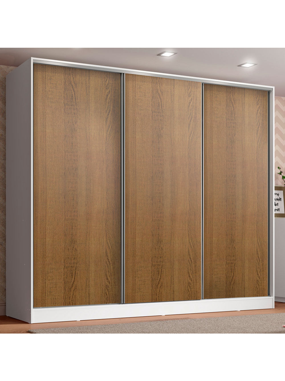 Guarda-Roupa Infantil Madesa Logan 100% MDF 3 Portas de Correr Branco/Rustic - Branco/Rustic