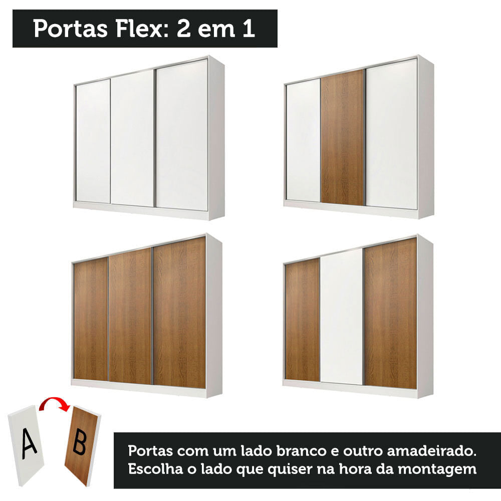Guarda-Roupa Infantil Madesa Logan 100% MDF 3 Portas de Correr Branco/Rustic
