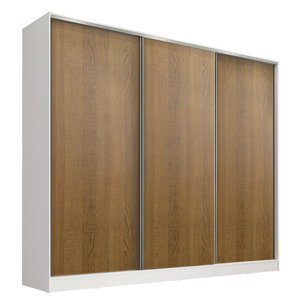 Guarda-Roupa Infantil Madesa Logan 100% MDF 3 Portas de Correr Branco/Rustic - Branco/Rustic