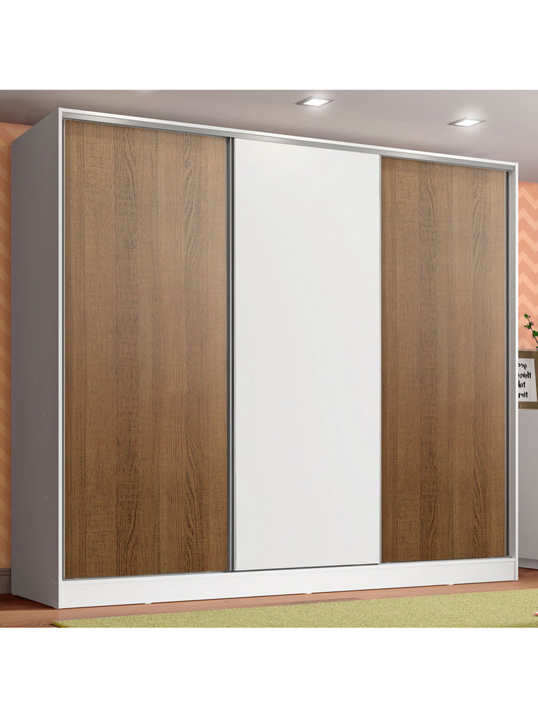 Guarda-Roupa Infantil Madesa Logan 100% MDF 3 Portas de Correr Branco/Rustic/Branco