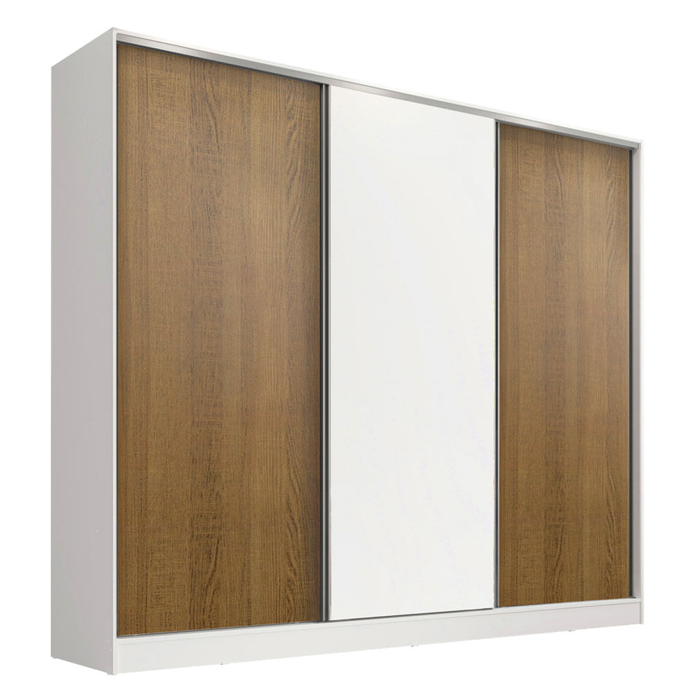 Guarda-Roupa Infantil Madesa Logan 100% MDF 3 Portas de Correr Branco/Rustic/Branco - Branco/Rustic/Branco