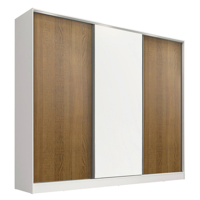 Guarda-Roupa Infantil Madesa Logan 100% MDF 3 Portas de Correr Branco/Rustic/Branco