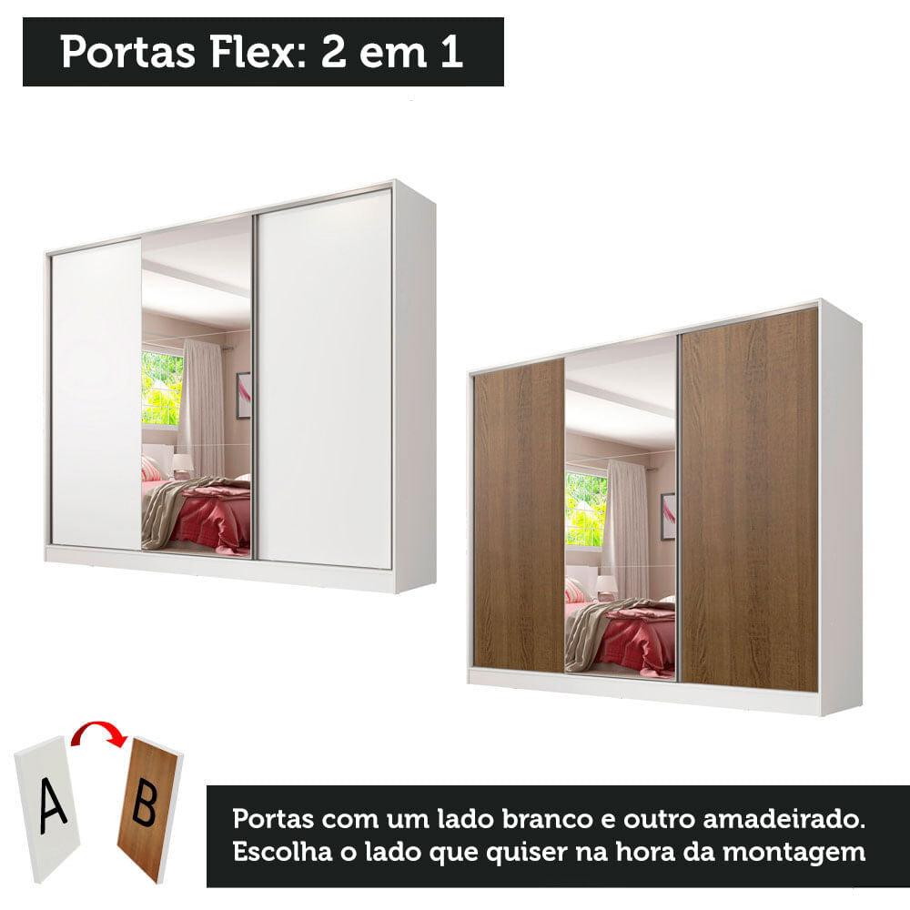Guarda-Roupa Infantil Madesa Logan 100% MDF 3 Portas de Correr com Espelho Branco/Rustic