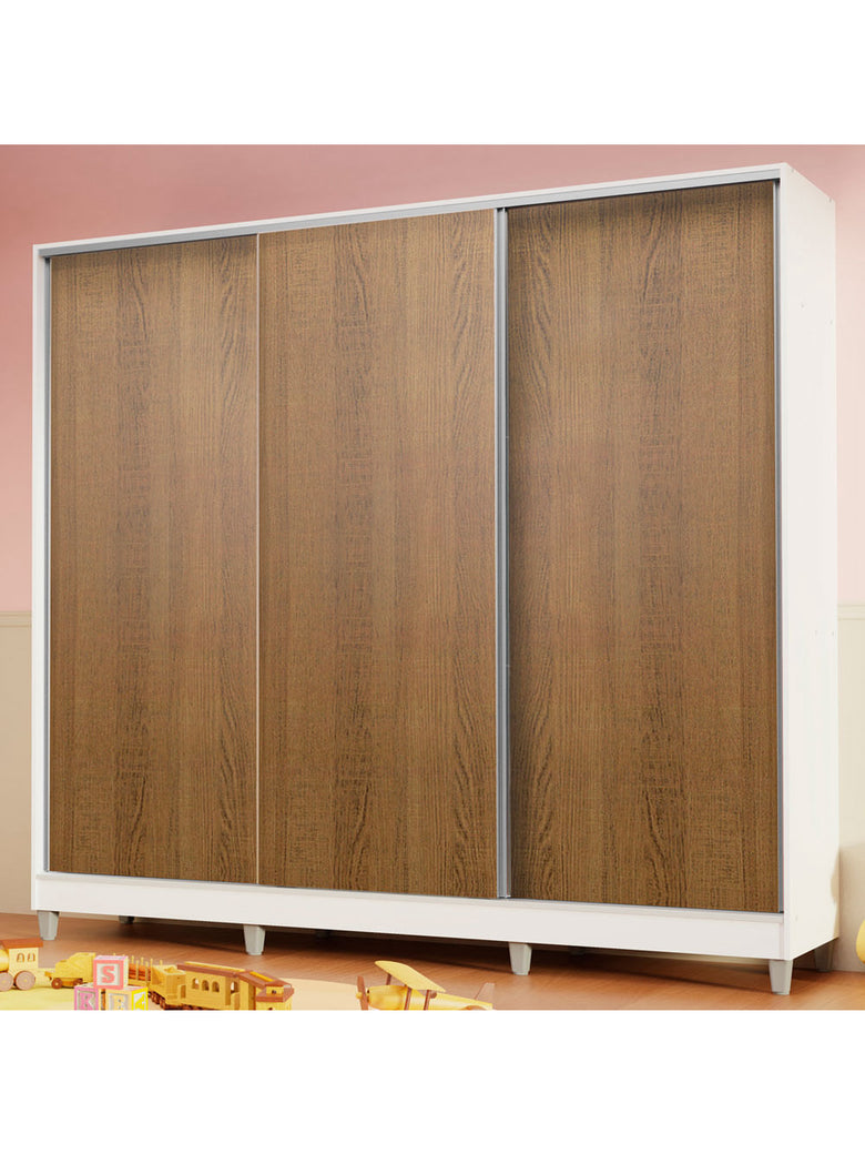 Guarda-Roupa Infantil Madesa Logan 100% MDF 3 Portas de Correr com Pés Branco/Rustic