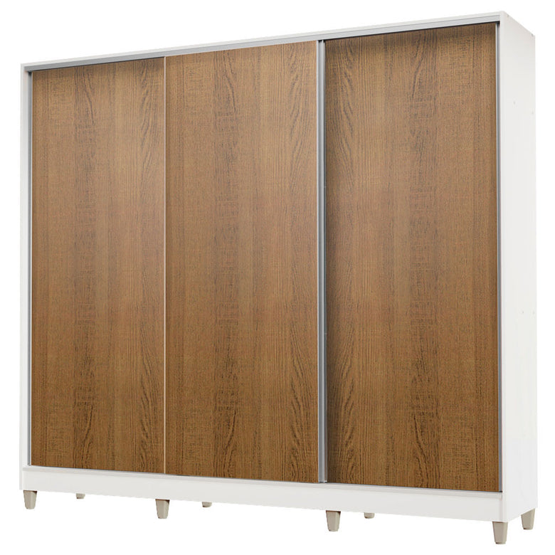 Guarda-Roupa Infantil Madesa Logan 100% MDF 3 Portas de Correr com Pés Branco/Rustic