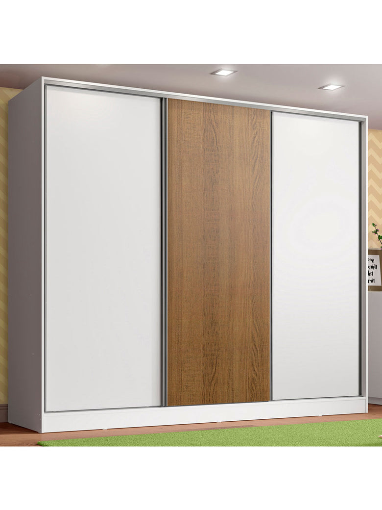 Guarda-Roupa Infantil Madesa Logan 100% MDF 3 Portas de Correr Branco/Branco/Rustic