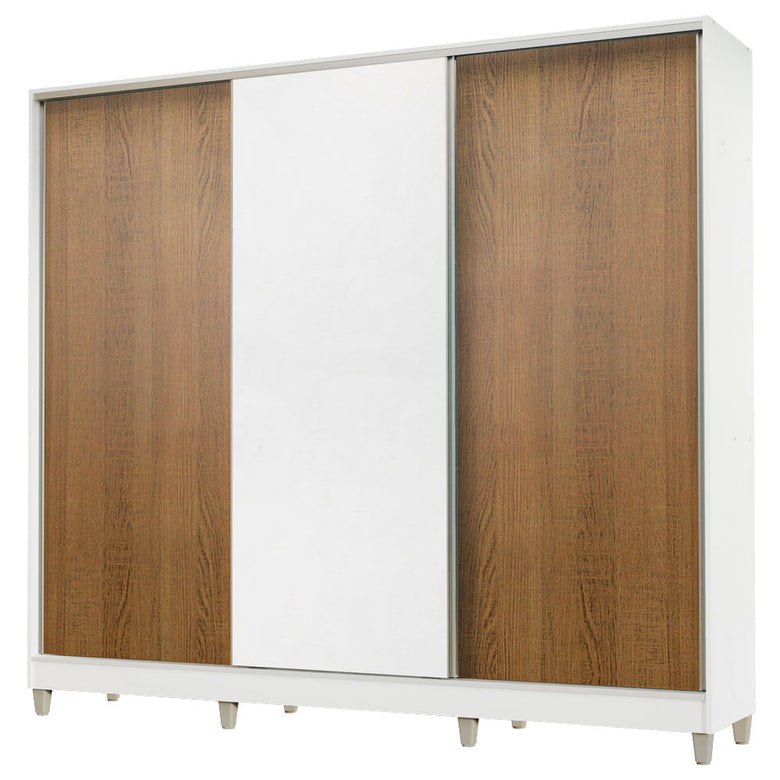 Guarda-Roupa Infantil Madesa Logan 100% MDF 3 Portas de Correr com Pés Branco/Rustic/Branco