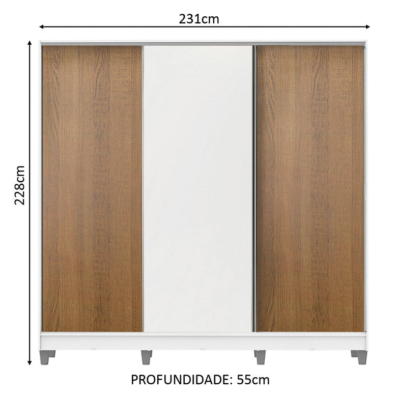 Guarda-Roupa Infantil Madesa Logan 100% MDF 3 Portas de Correr com Pés Branco/Rustic/Branco