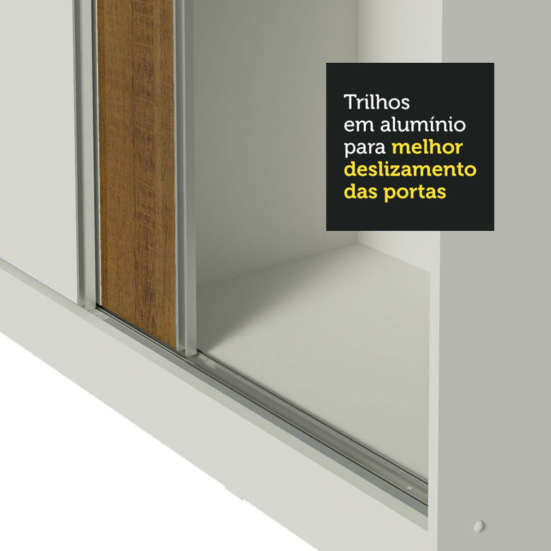 Guarda-Roupa Infantil Madesa Logan 100% MDF 3 Portas de Correr com Pés Branco/Rustic/Branco