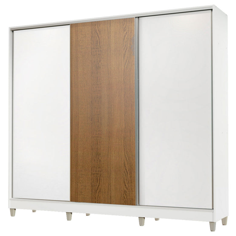 Guarda-Roupa Infantil Madesa Logan 100% MDF 3 Portas de Correr com Pés Branco/Branco/Rustic