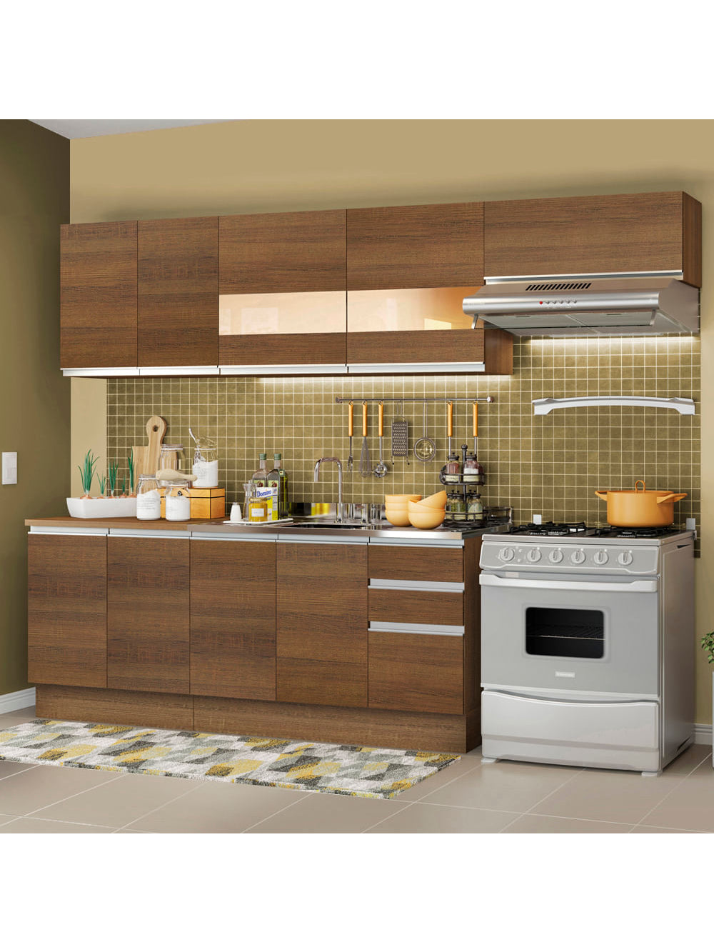 Armário de Cozinha Completa 280cm Rustic Marcela Madesa 03 - Rustic