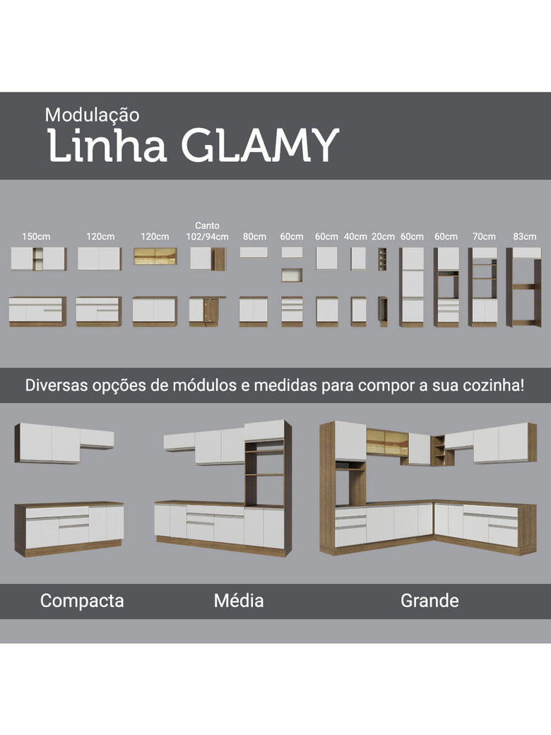 Armário de Cozinha Completa 280cm Rustic/Branco Marcela Madesa 03