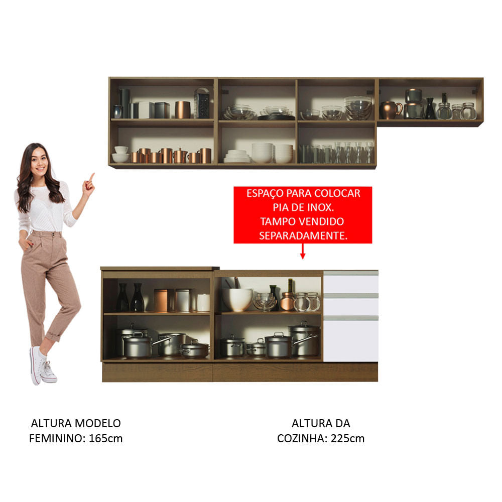 Armário de Cozinha Completa 280cm Rustic/Branco Marcela Madesa 03