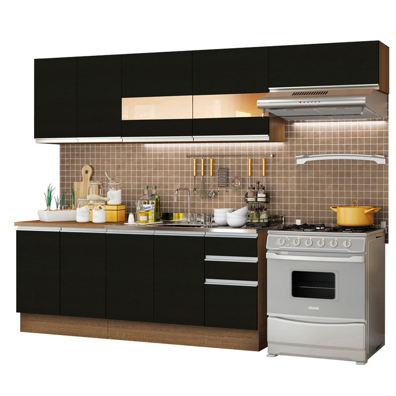 Armário de Cozinha Completa 280cm Rustic/Preto Marcela Madesa 03