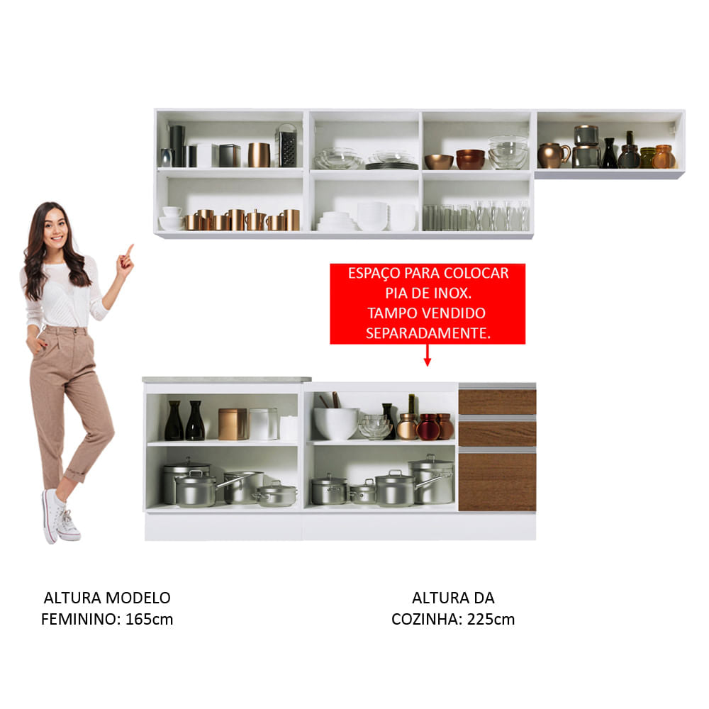 Armário de Cozinha Completa 280cm Branco/Rustic Marcela Madesa 03