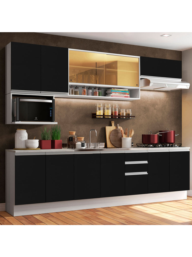 Armário de Cozinha Completa 280cm Branco/Preto Genova Madesa 04