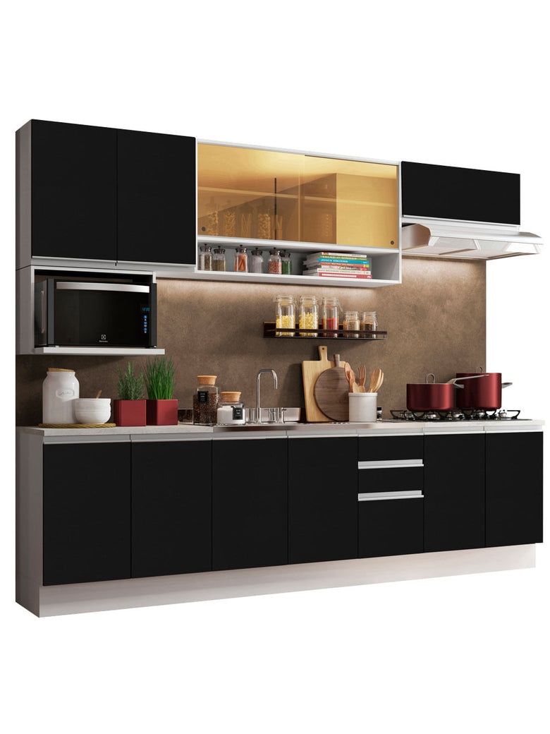 Armário de Cozinha Completa 280cm Branco/Preto Genova Madesa 04