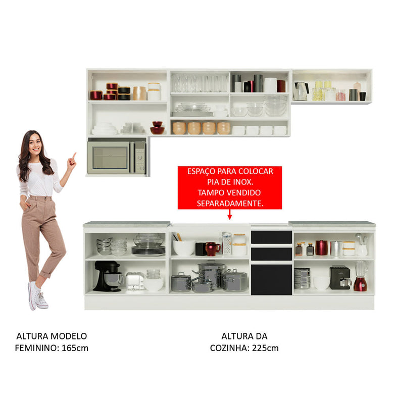 Armário de Cozinha Completa 280cm Branco/Preto Genova Madesa 04