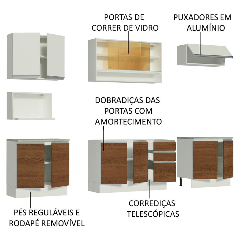 Armário de Cozinha Completa 280cm Branco/Rustic/Branco Genova Madesa 04
