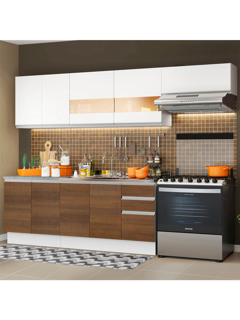 Armário de Cozinha Completa 280cm Branco/Rustic/Branco Marcela Madesa 03