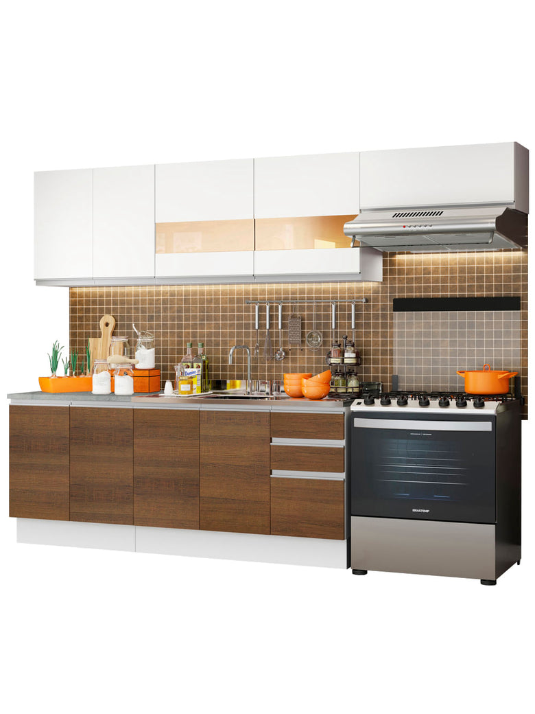 Armário de Cozinha Completa 280cm Branco/Rustic/Branco Marcela Madesa 03