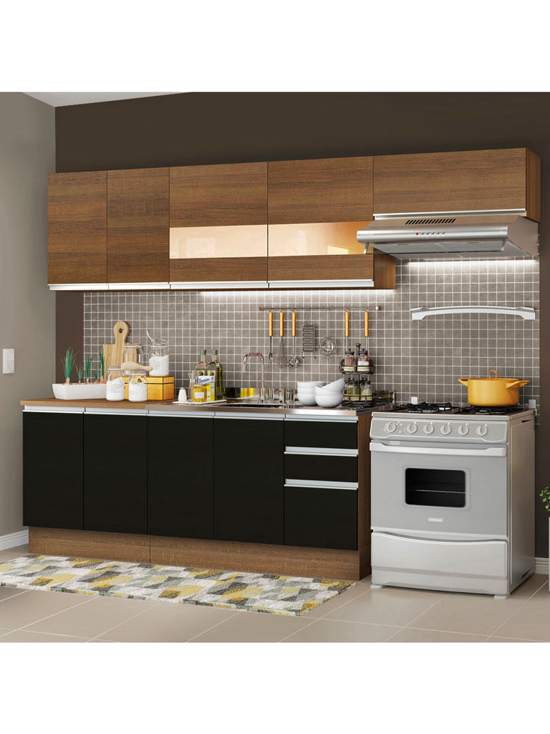 Armário de Cozinha Completa 280cm Rustic/Preto/Rustic Marcela Madesa 03