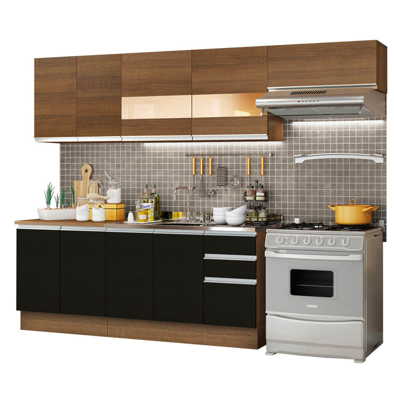 Armário de Cozinha Completa 280cm Rustic/Preto/Rustic Marcela Madesa 03