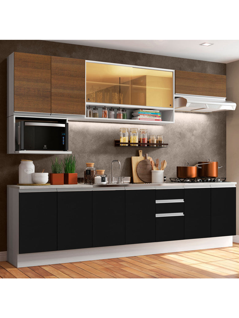 Armário de Cozinha Completa 280cm Branco/Preto/Rustic Genova Madesa 04
