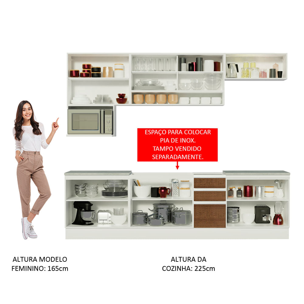 Armário de Cozinha Completa 280cm Branco/Rustic Genova Madesa 04