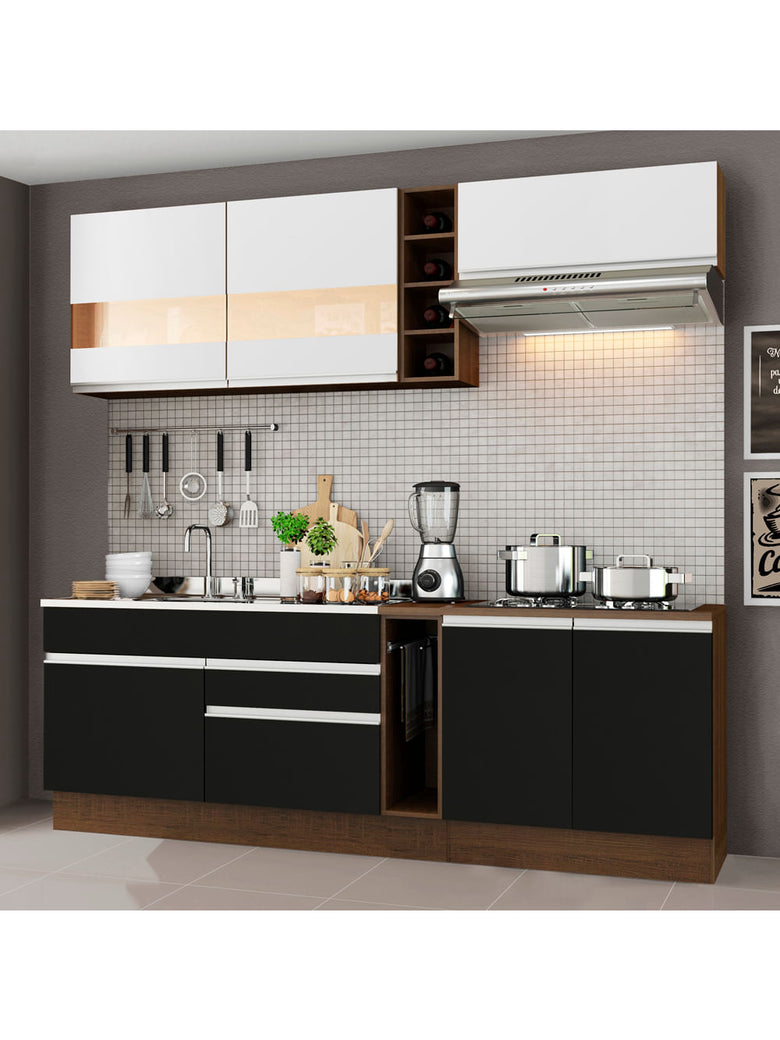 Armário de Cozinha Completa 220cm Rustic/Preto/Branco Parma Madesa 02