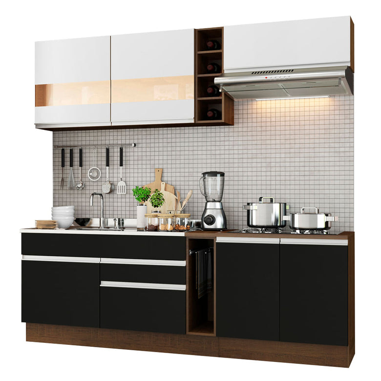 Armário de Cozinha Completa 220cm Rustic/Preto/Branco Parma Madesa 02