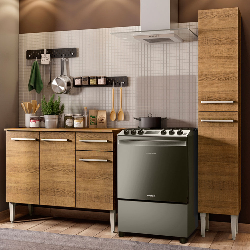 Armário de Cozinha Compacta 137cm Rustic Emilly Silver Madesa 01 - Rustic