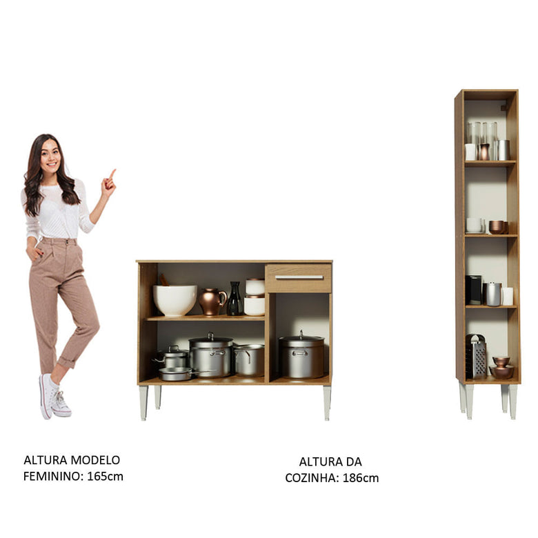 Armário de Cozinha Compacta 137cm Rustic Emilly Silver Madesa 01