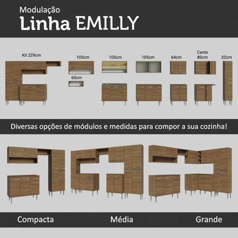 Armário de Cozinha Compacta 137cm Rustic Emilly Gold Madesa 03